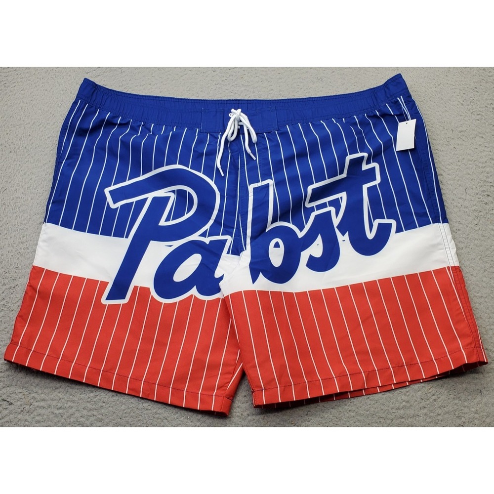 Pabst Blue Ribbon Beer Swim Trunks Shorts Men XXL Multi Striped Lined PABR04BMWB